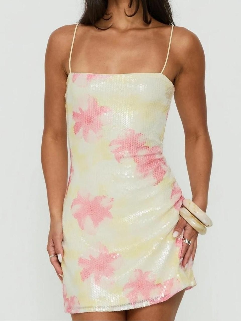 Princess Polly Pink & Cream Sequin Floral Slip Dress